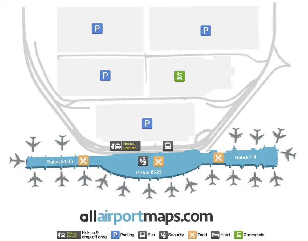 Mapa de la terminal del Aeropuerto Internacional de Austin-Bergstrom