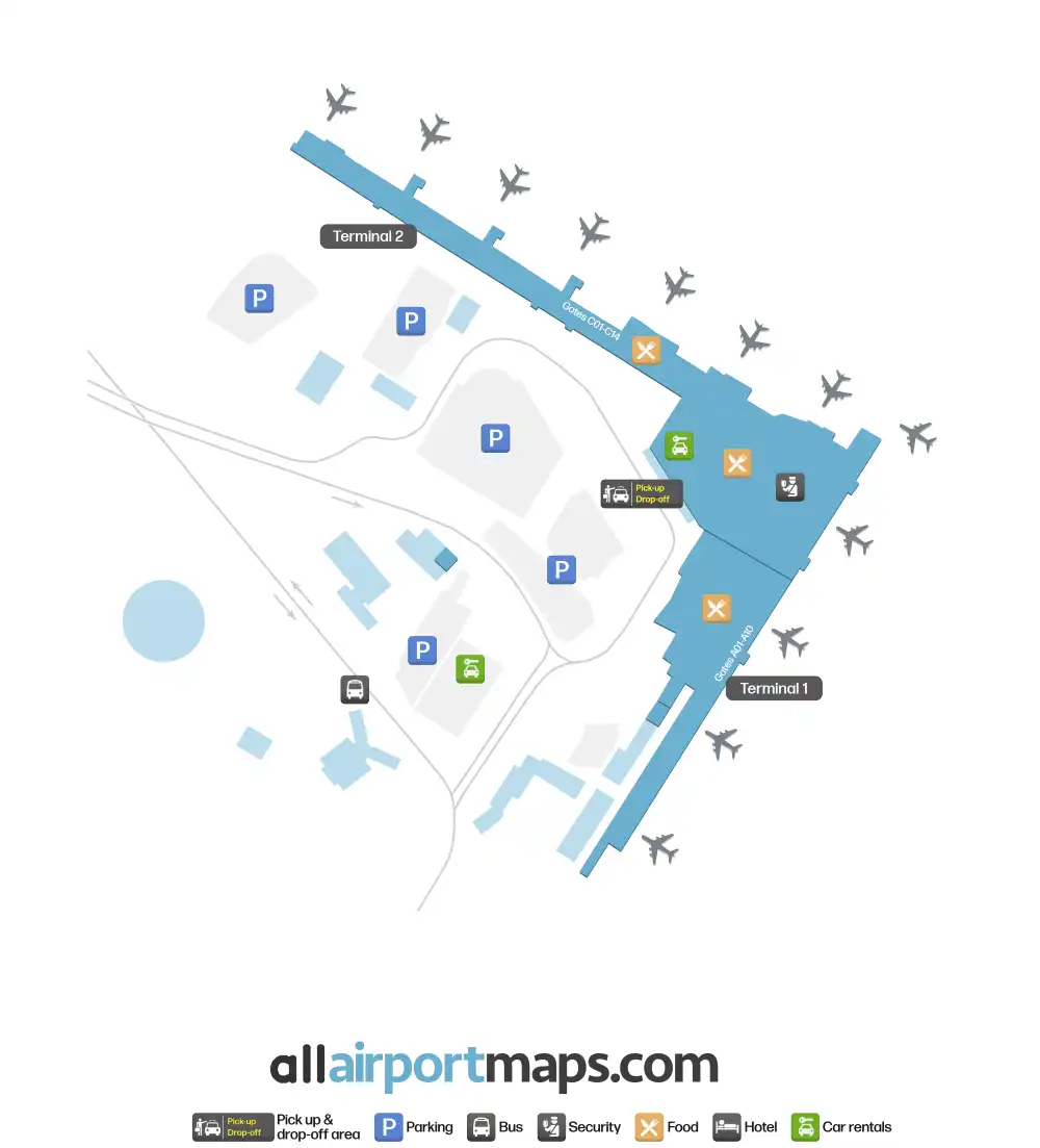 Mapa de la terminal del Aeropuerto de Belgrado-Nikola Tesla