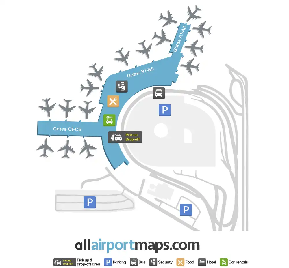 Mapa de la terminal del Aeropuerto Internacional de Birmingham-Shuttlesworth