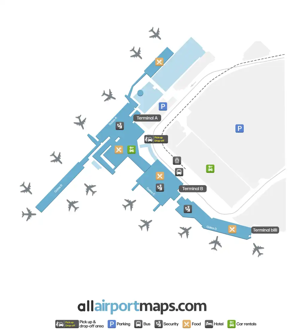 Mapa de la terminal del Aeropuerto de Burdeos-Mérignac