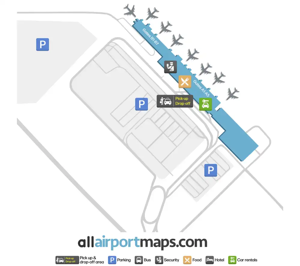 Mapa de la terminal del Aeropuerto Gallatin Field