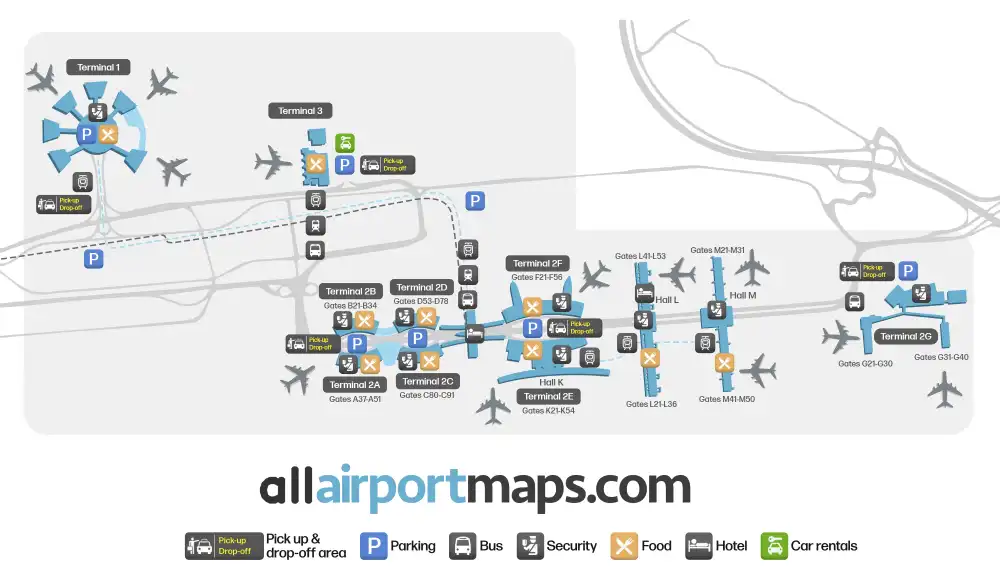 Mapa de la terminal del Aeropuerto de París-Charles de Gaulle