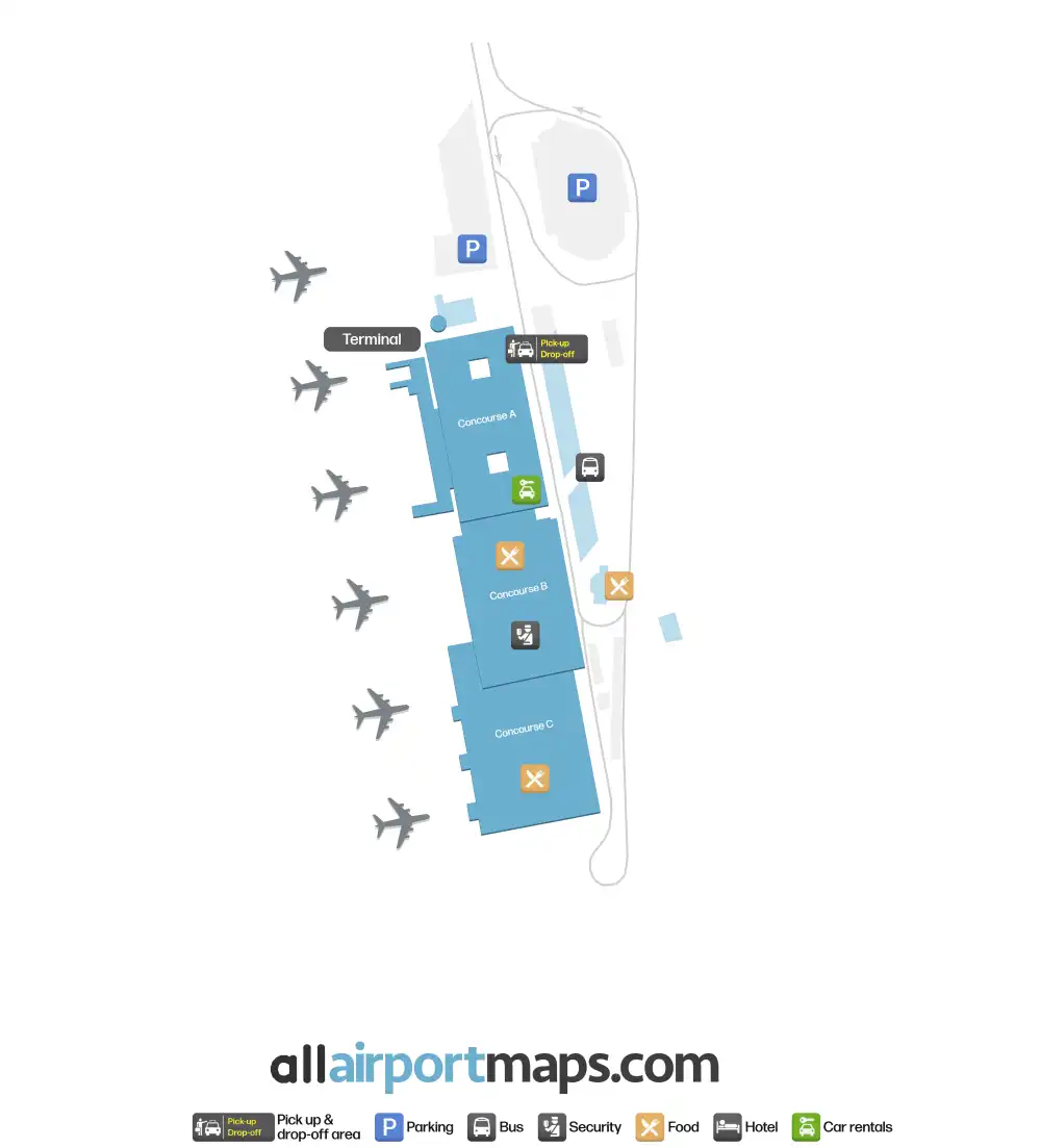 Mapa de la terminal del Aeropuerto Internacional de Corfú-Ioannis Kapodistrias