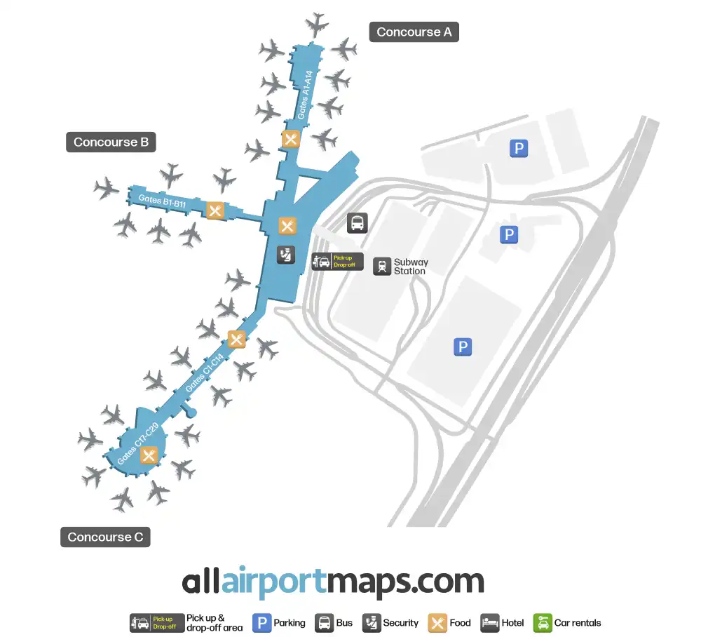 Mapa de la terminal del Aeropuerto Internacional de Cleveland-Hopkins