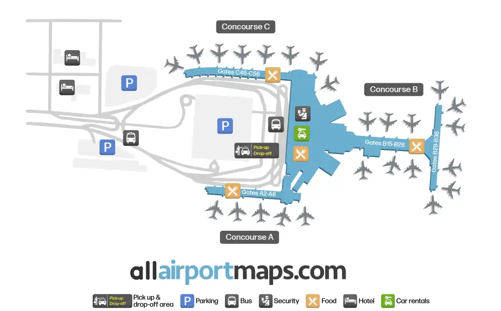 Mapa de la terminal del Aeropuerto Internacional de Puerto Columbus