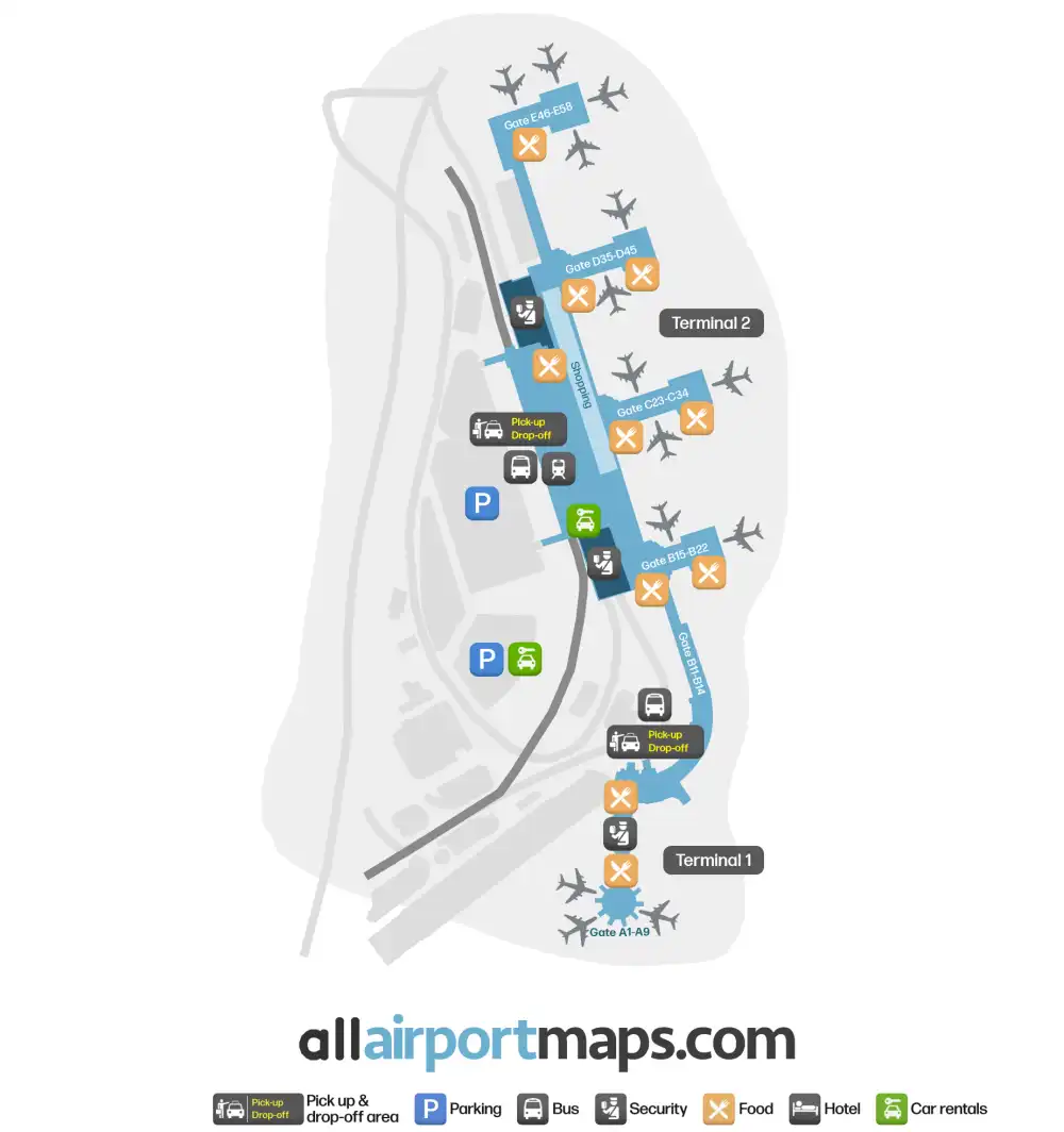 Mapa de la terminal del Aeropuerto Nacional Ronald Reagan de Washington