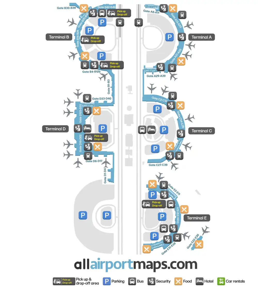 Mapa de la terminal del Aeropuerto Internacional de Dallas-Fort Worth