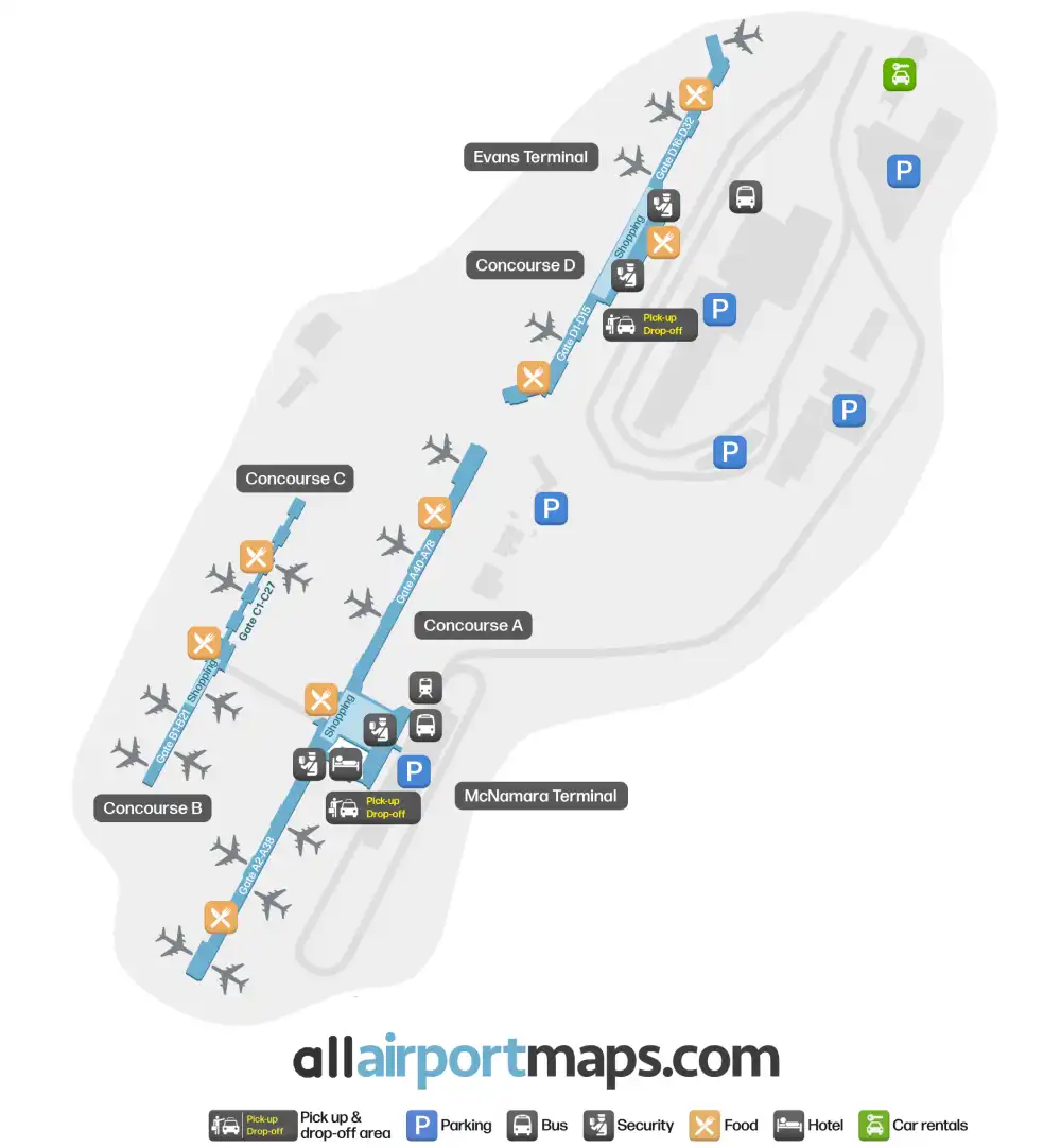 Mapa de la terminal del Aeropuerto Internacional de Detroit