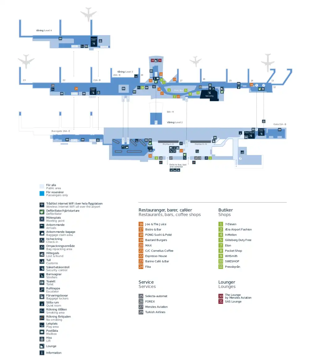 Mapa de la terminal del Aeropuerto de Gotemburgo-Landvetter