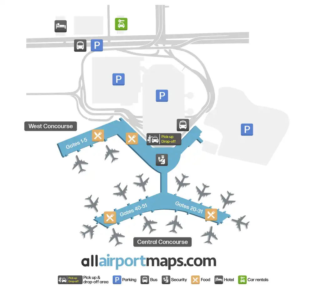 Mapa de la terminal del Aeropuerto William P. Hobby