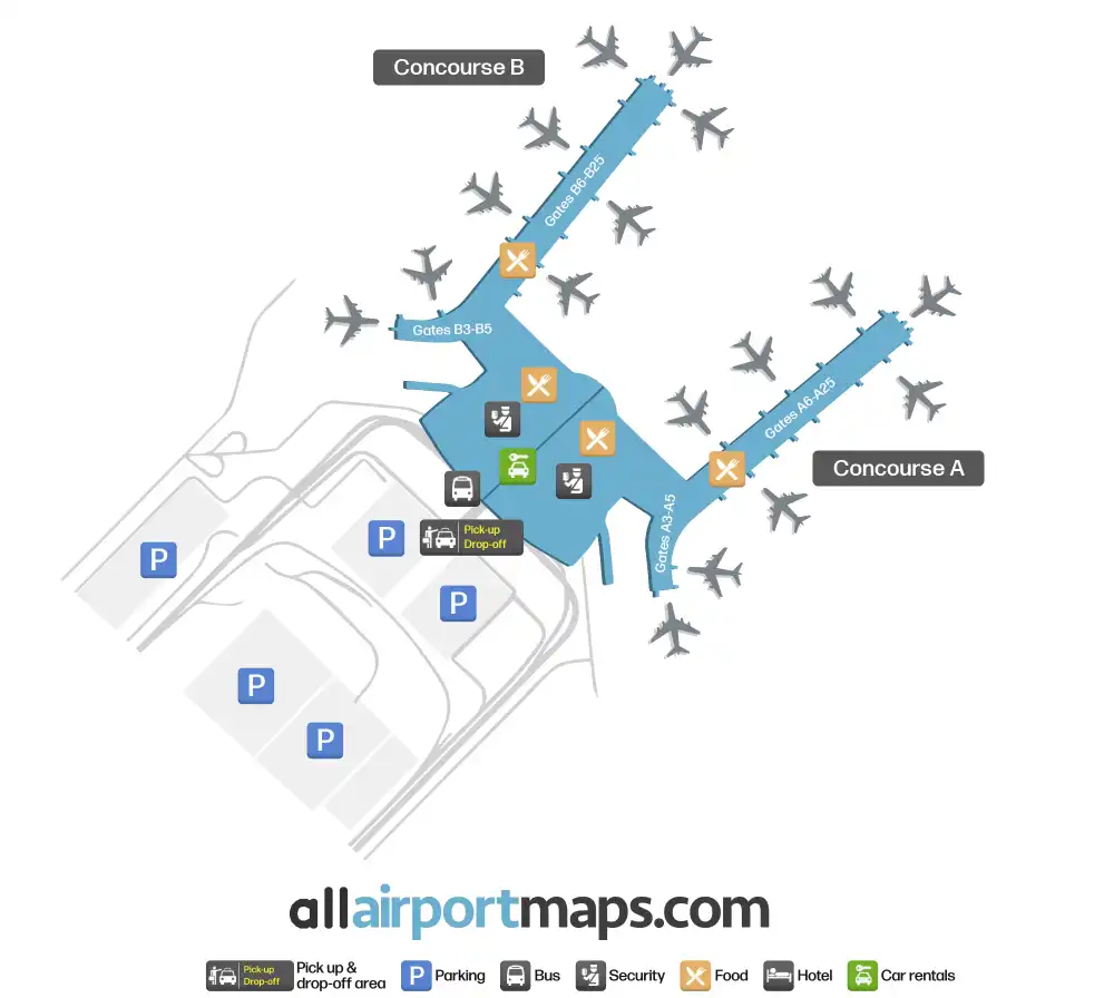 Mapa de la terminal del Aeropuerto Internacional de Indianápolis