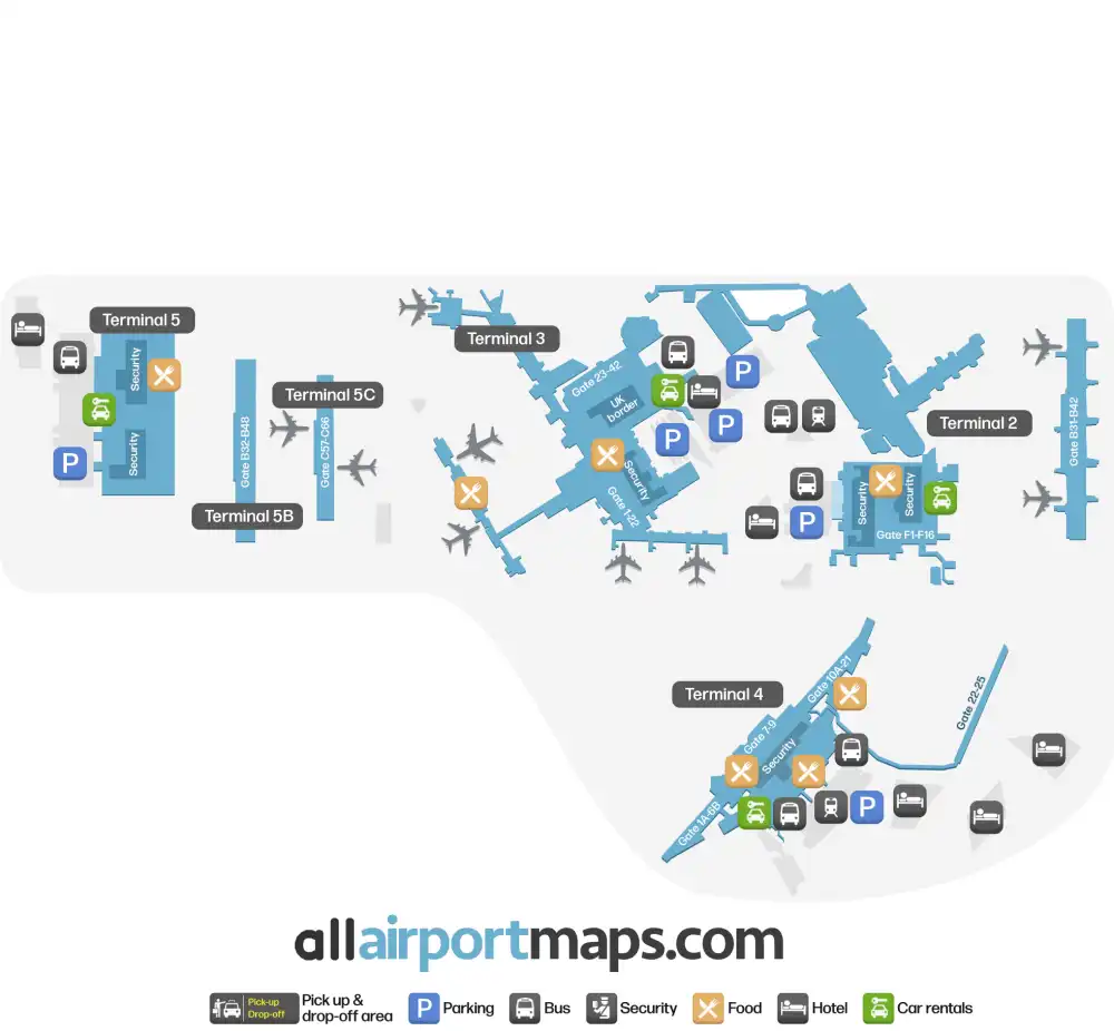 Mapa de la terminal del Aeropuerto de Londres-Heathrow