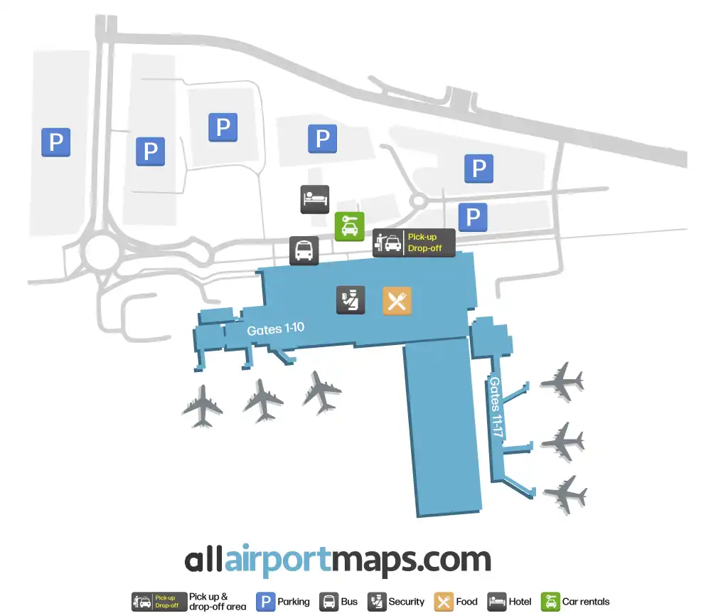 Mapa de la terminal del Aeropuerto de Liverpool-John Lennon