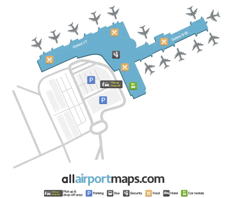 Mapa de la terminal del Aeropuerto Internacional Sir Donald Sangster