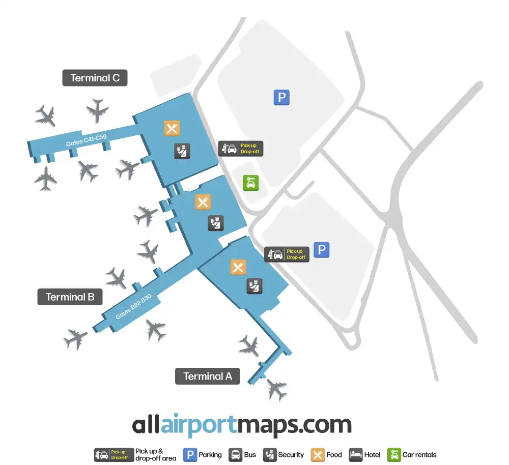Mapa de la terminal del Aeropuerto Internacional Lynden Pindling