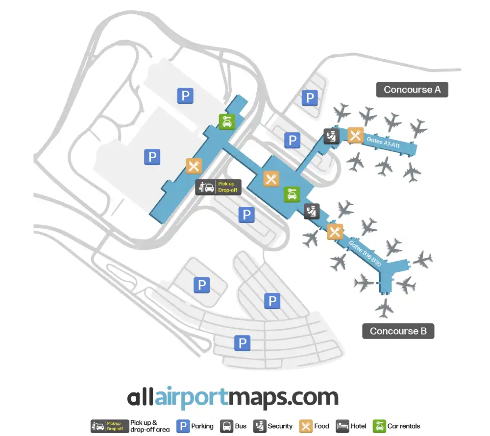Mapa de la terminal del Aeropuerto Internacional de Norfolk