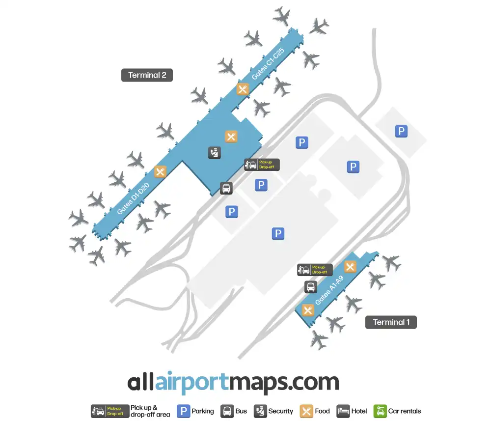 Mapa de la terminal del Aeropuerto Internacional de Raleigh-Durham