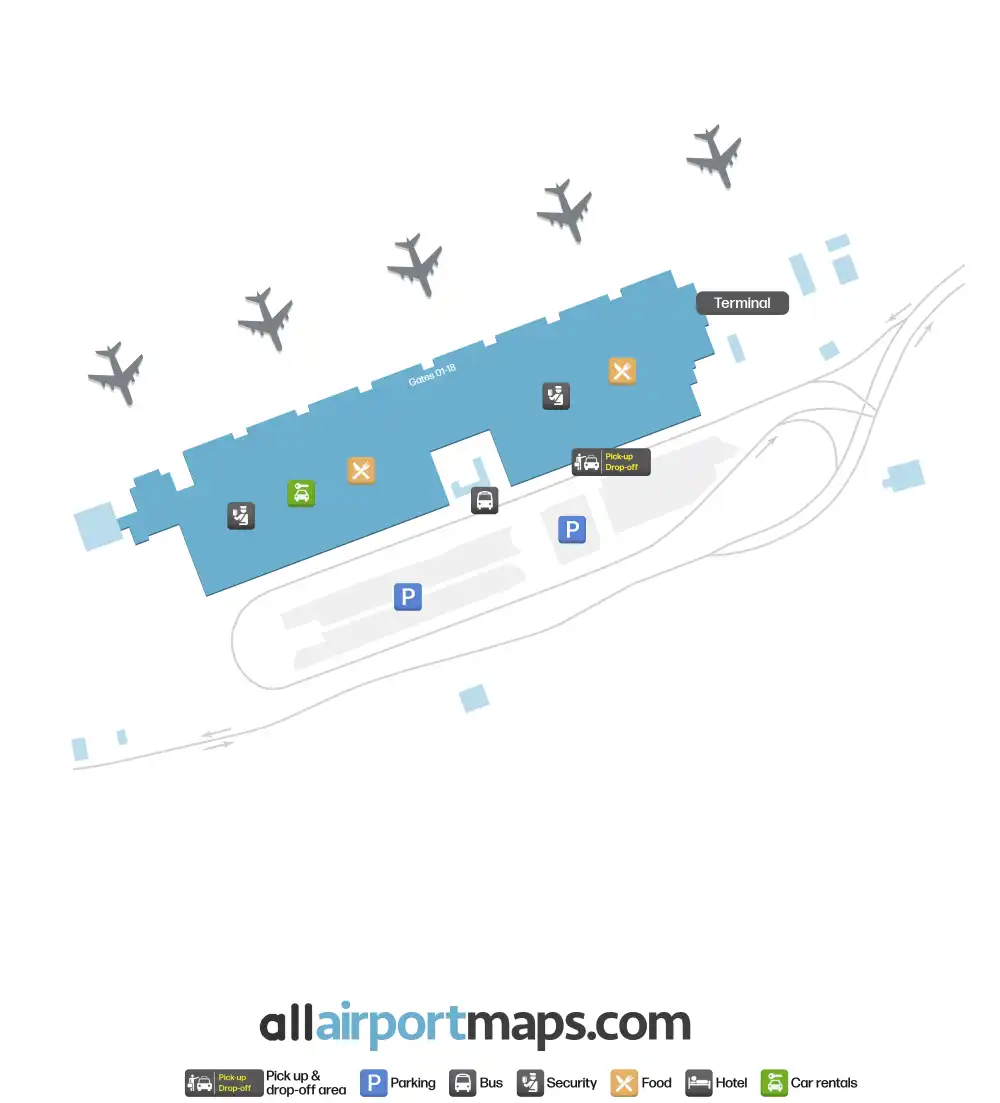 Mapa de la terminal del Aeropuerto Internacional de Rodas-Diágoras