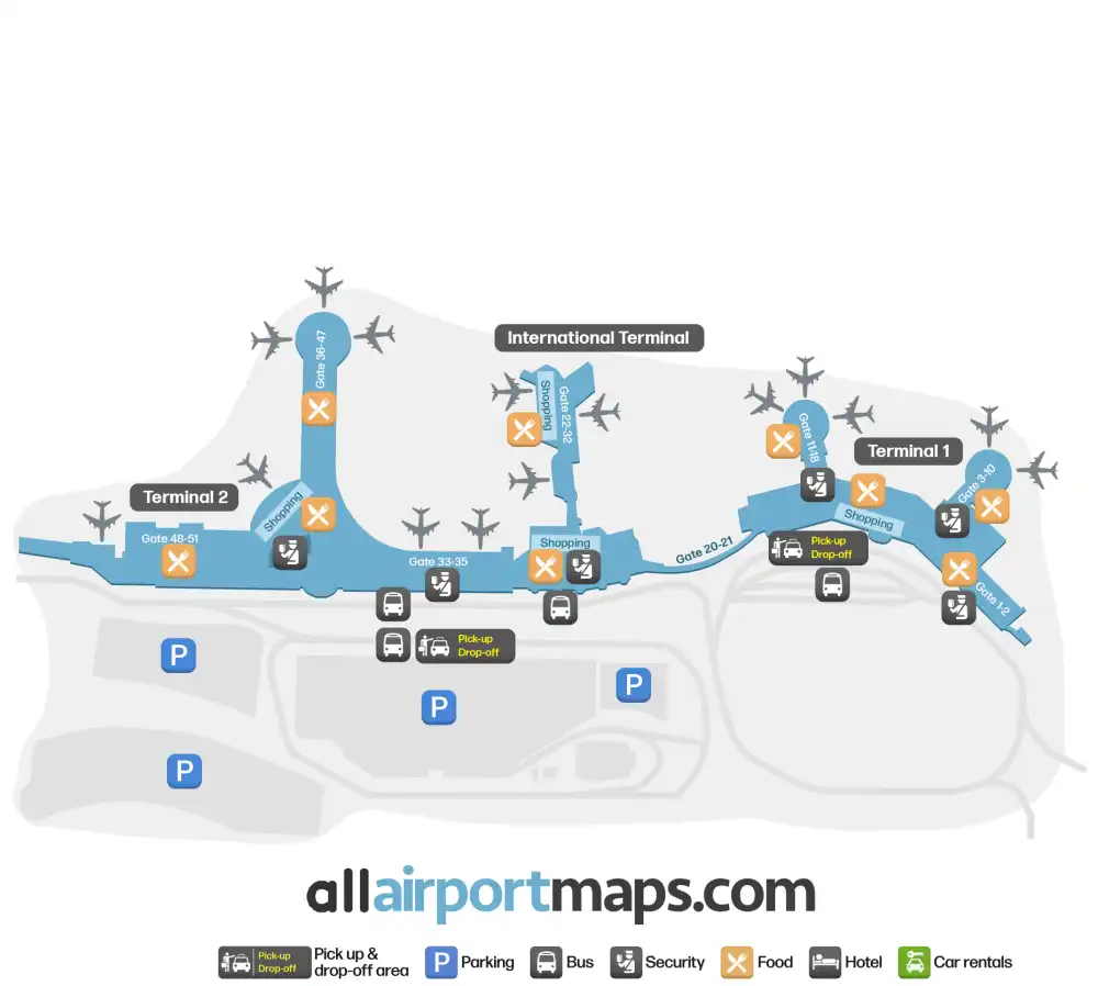 Mapa de la terminal del Aeropuerto Internacional de San Diego