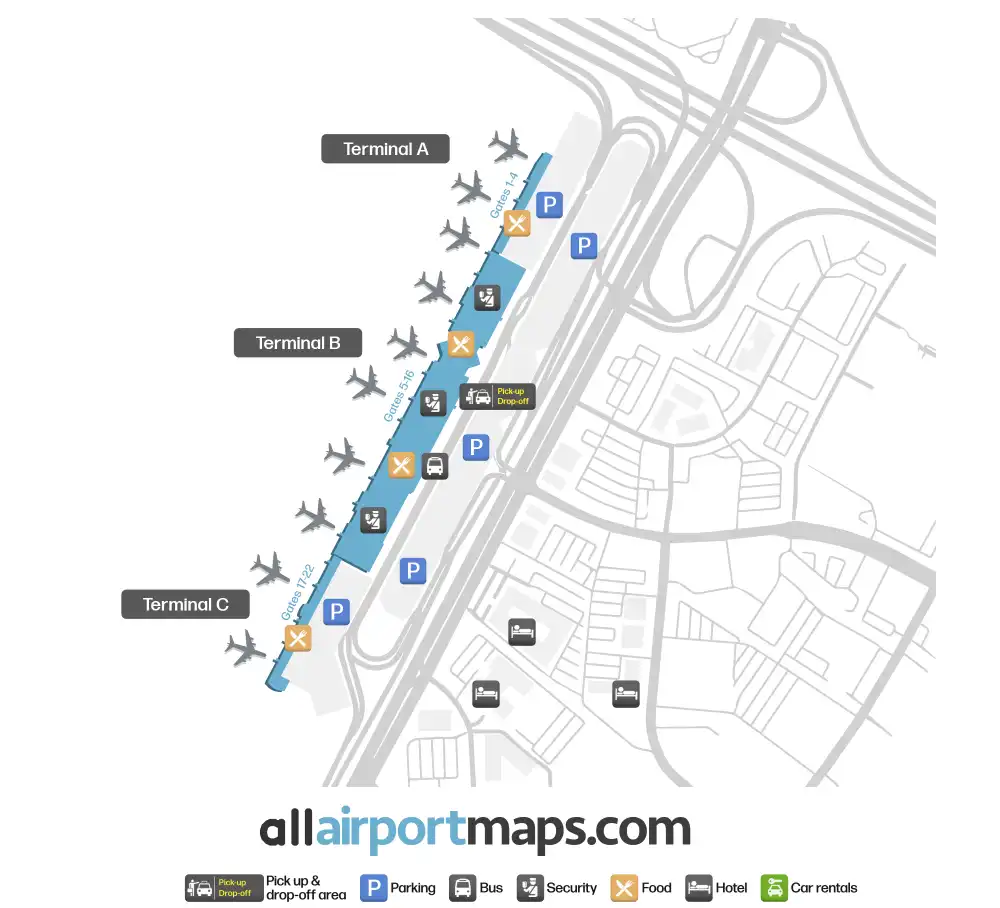 Mapa de la terminal del Aeropuerto John Wayne