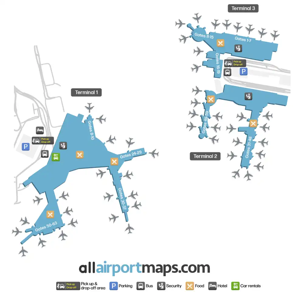Mapa de la terminal del Aeropuerto Internacional Kingsford Smith