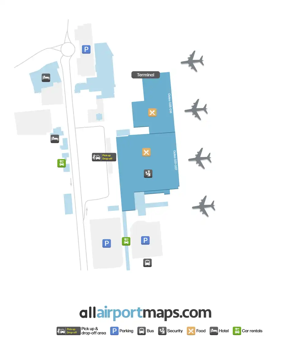 Mapa de la terminal del Aeropuerto Internacional Madre Teresa
