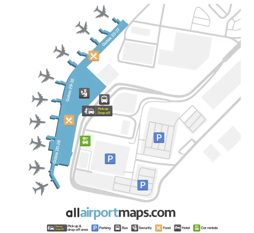 Mapa de la terminal del Aeropuerto internacional Jean-Lesage de Quebec