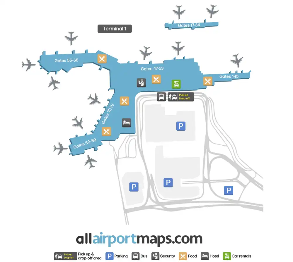 Mapa de la terminal del Aeropuerto Internacional Pierre Elliott Trudeau